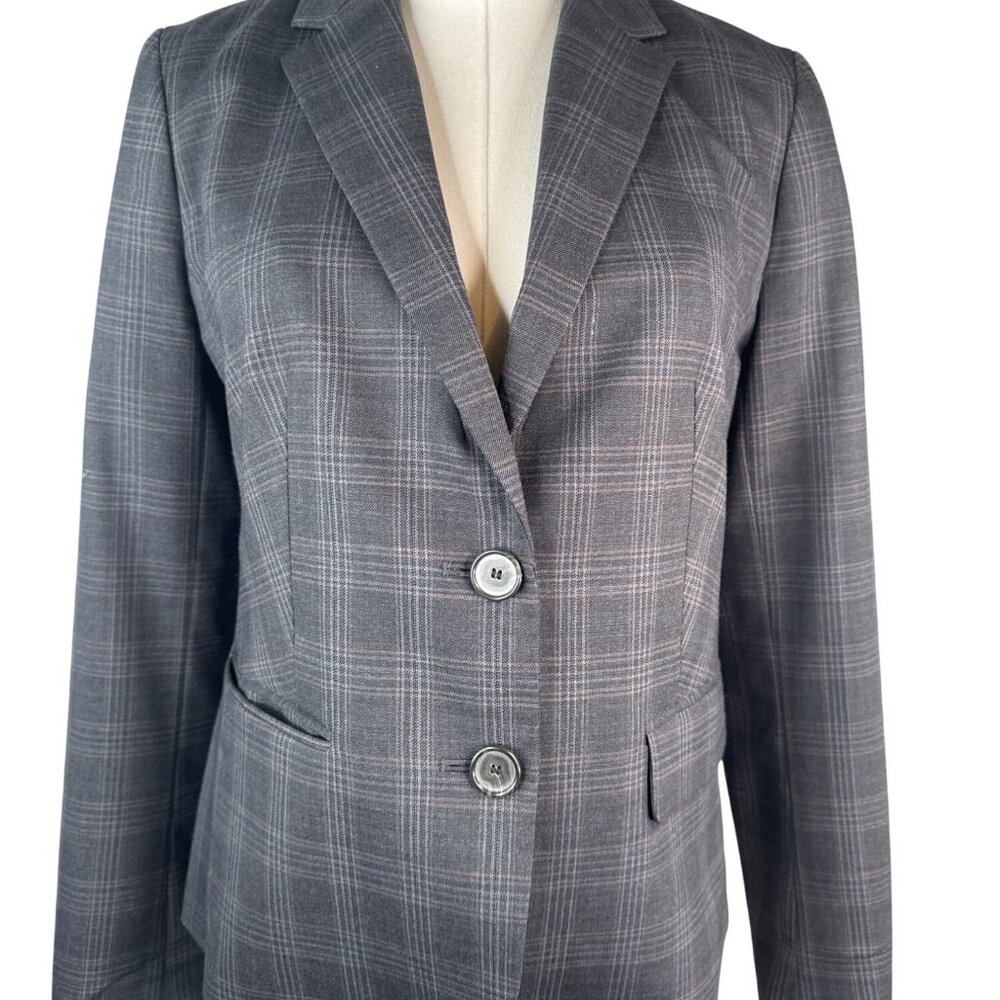 Talbots Grey Size 4 Plaid Two-Button Blazer Wool Blend